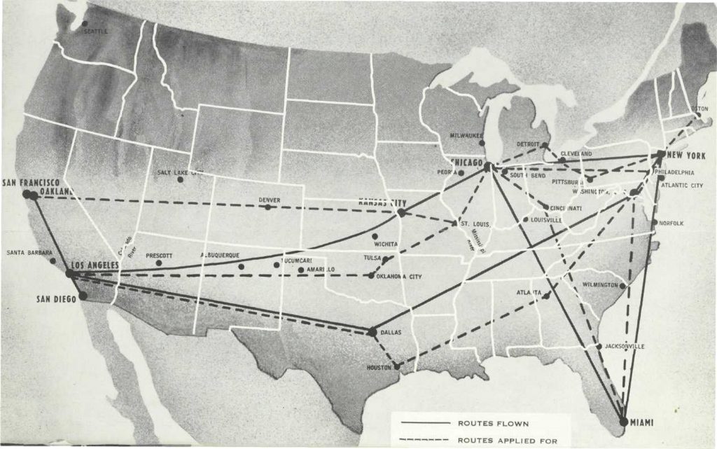 North American Airlines 1950's, Route Map for NAA. The growth of North American Airlines is a dramatic success story of the 1950's.